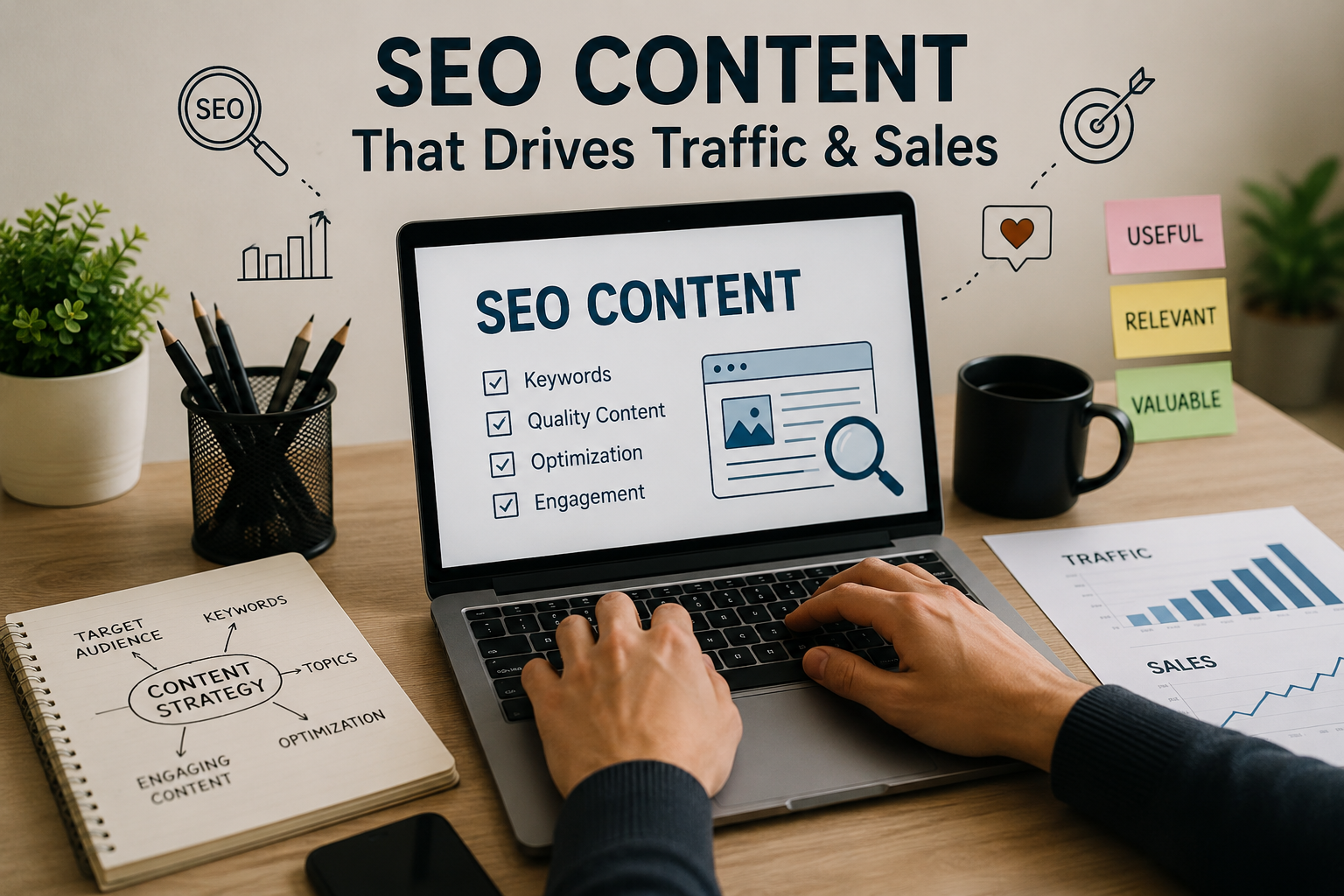 SEO friendly content strategy for increasing website traffic and sales